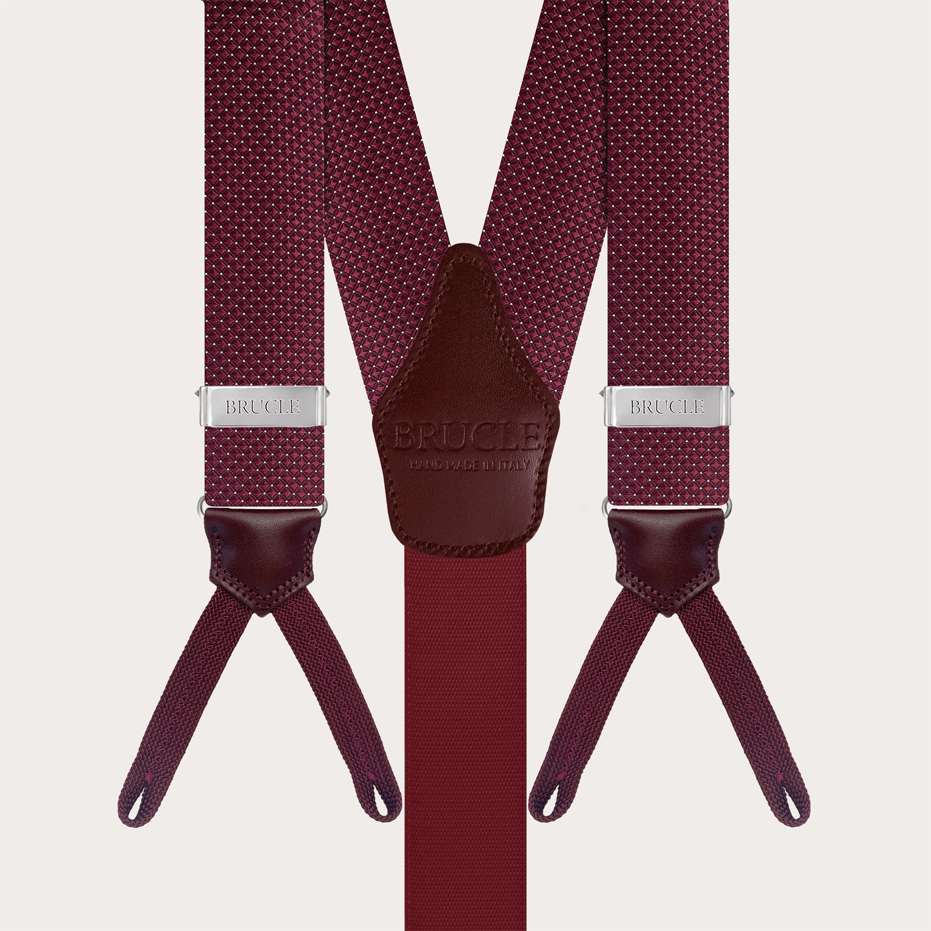 Tirantes de seda para botones con ojales burdeos con puntos