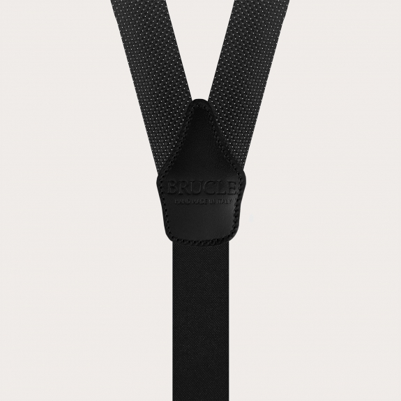 Schwarze Seiden-Hosenträger für Herren mit Nadelpunktmuster und Knopflöchern