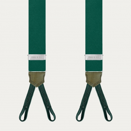 Green silk suspenders for buttons with hand-colored leather