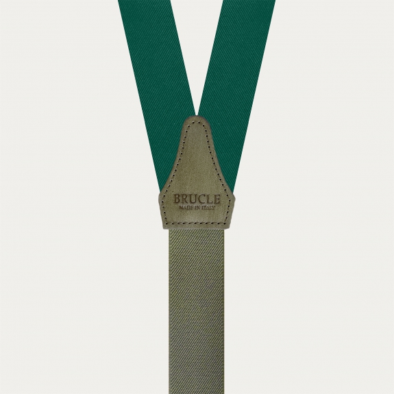 Bretelles en soie verte pour boutons avec cuir coloré à la main