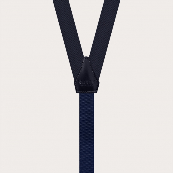 BRUCLE Formal skinny Y-shape pure silk suspenders, navy blue, nickel free