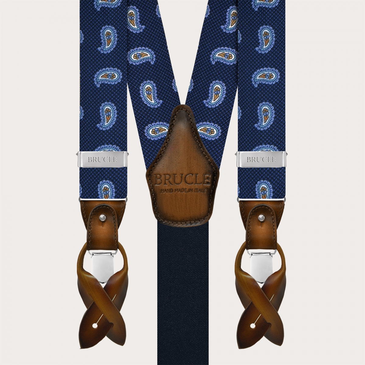 Bretelles et nœud papillon assortis en soie bleu paisley