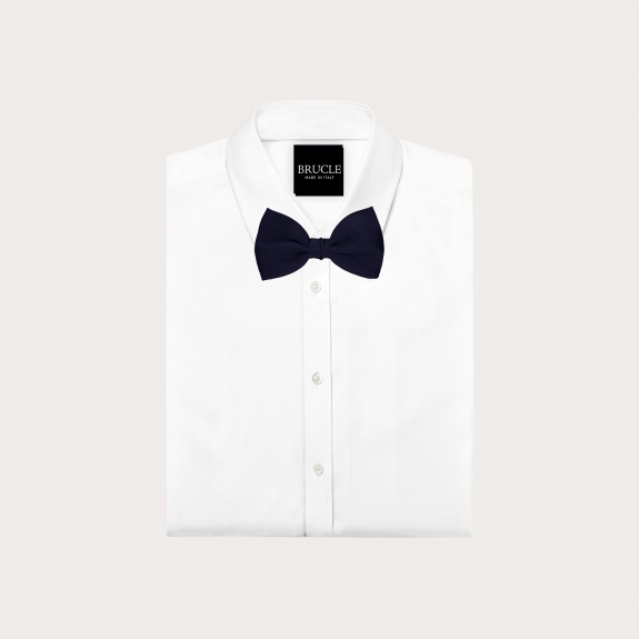 Navy blue silk satin self-tie bow tie
