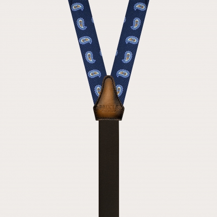 Tirantes estrechos de seda azul con paisley para botones