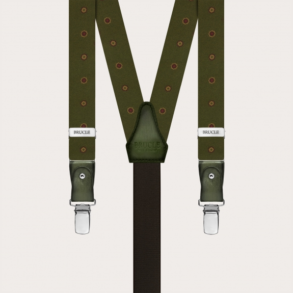 Green Floral Silk Suspenders with Hand-Colored Leather