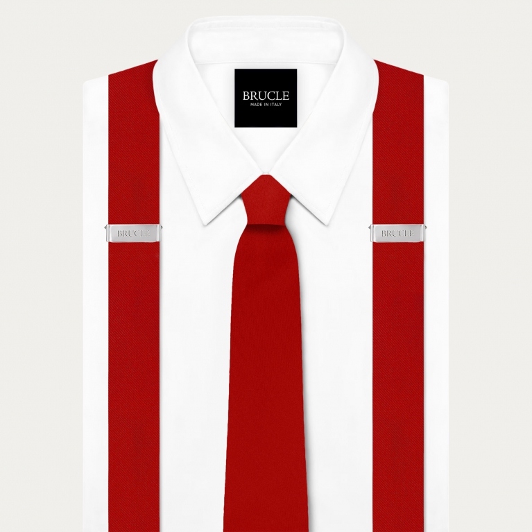 Set de Tirantes y Corbata de Satén de Seda, Rojo