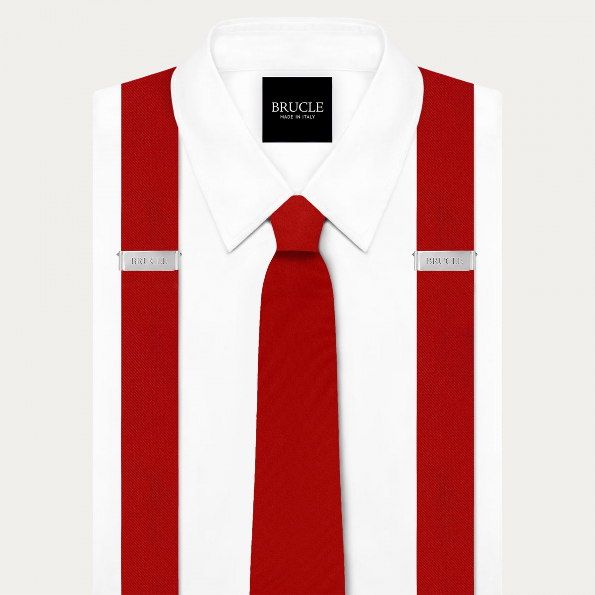 Ensemble coordonné de bretelles et cravate en satin de soie, rouge