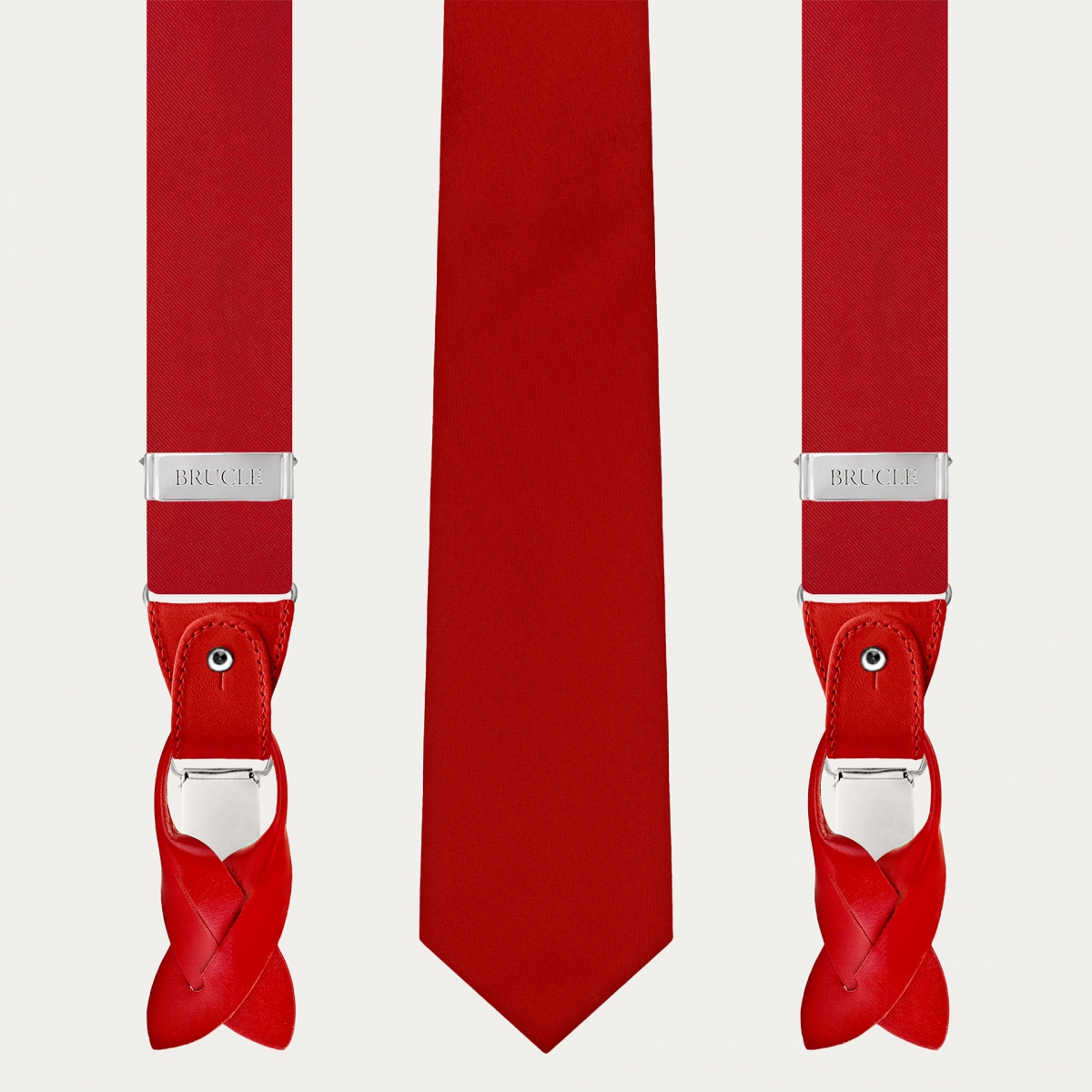 Set de Tirantes y Corbata de Satén de Seda, Rojo