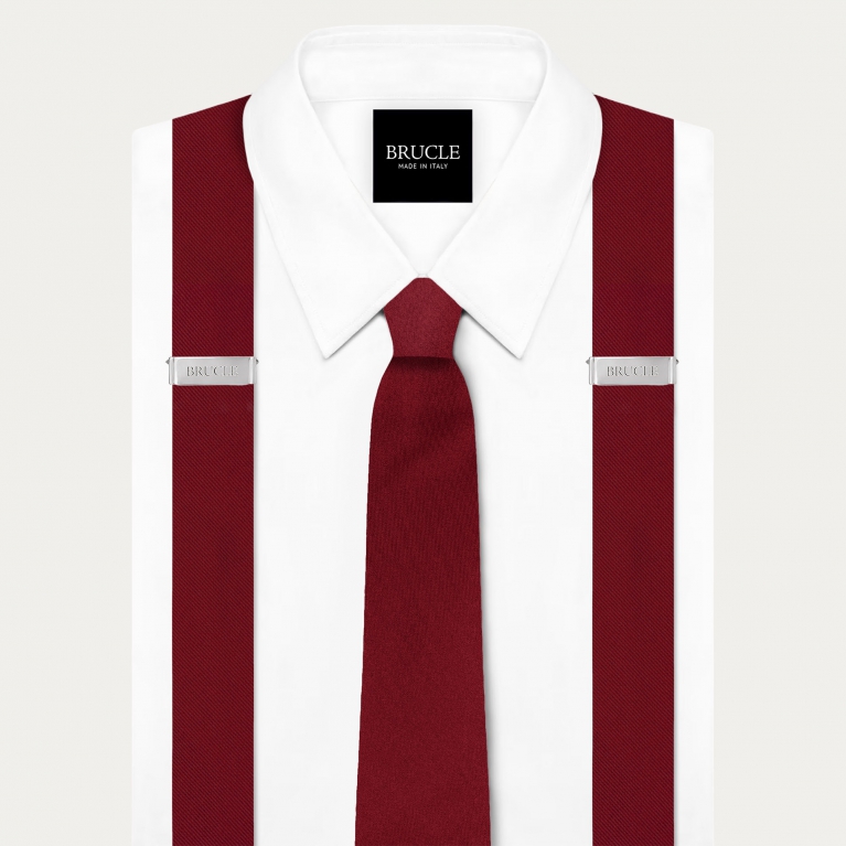 Set bretelle e cravatta bordeaux in raso di seta