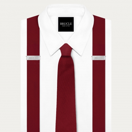 Burgundy Silk Satin Suspender and Tie Set