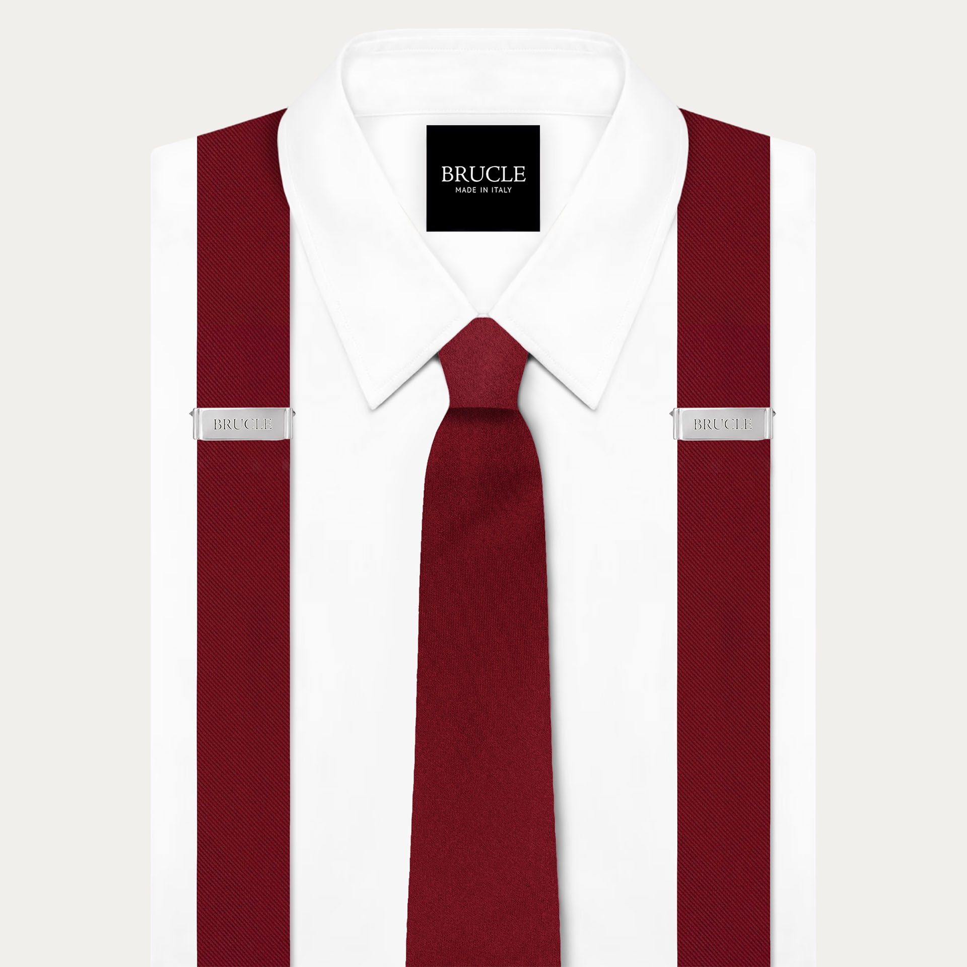 Ensemble Bretelles et Cravate Bordeaux en Satin de Soie