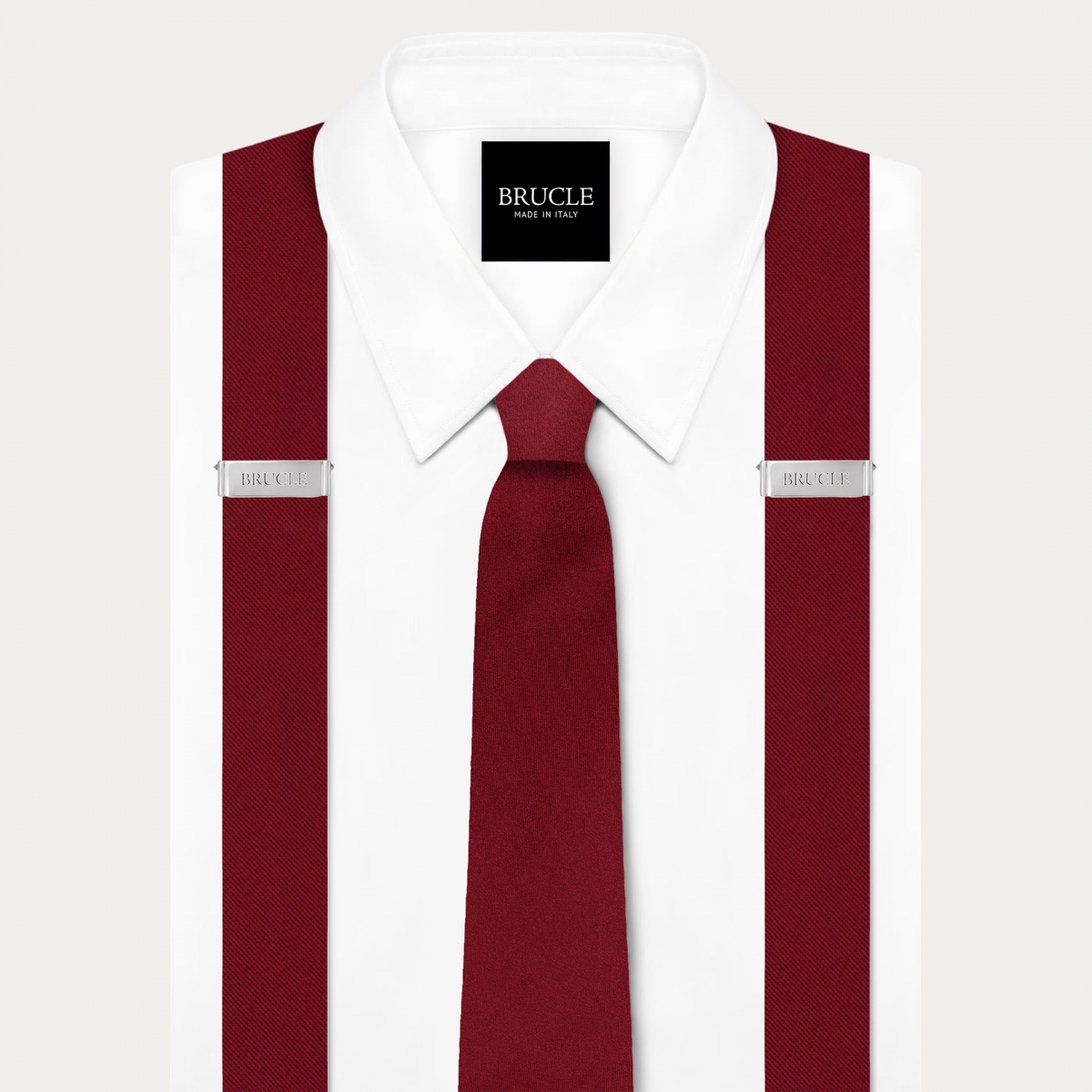 Ensemble Bretelles et Cravate Bordeaux en Satin de Soie