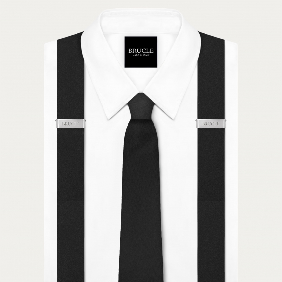 Black Silk Satin Suspenders and Tie Set