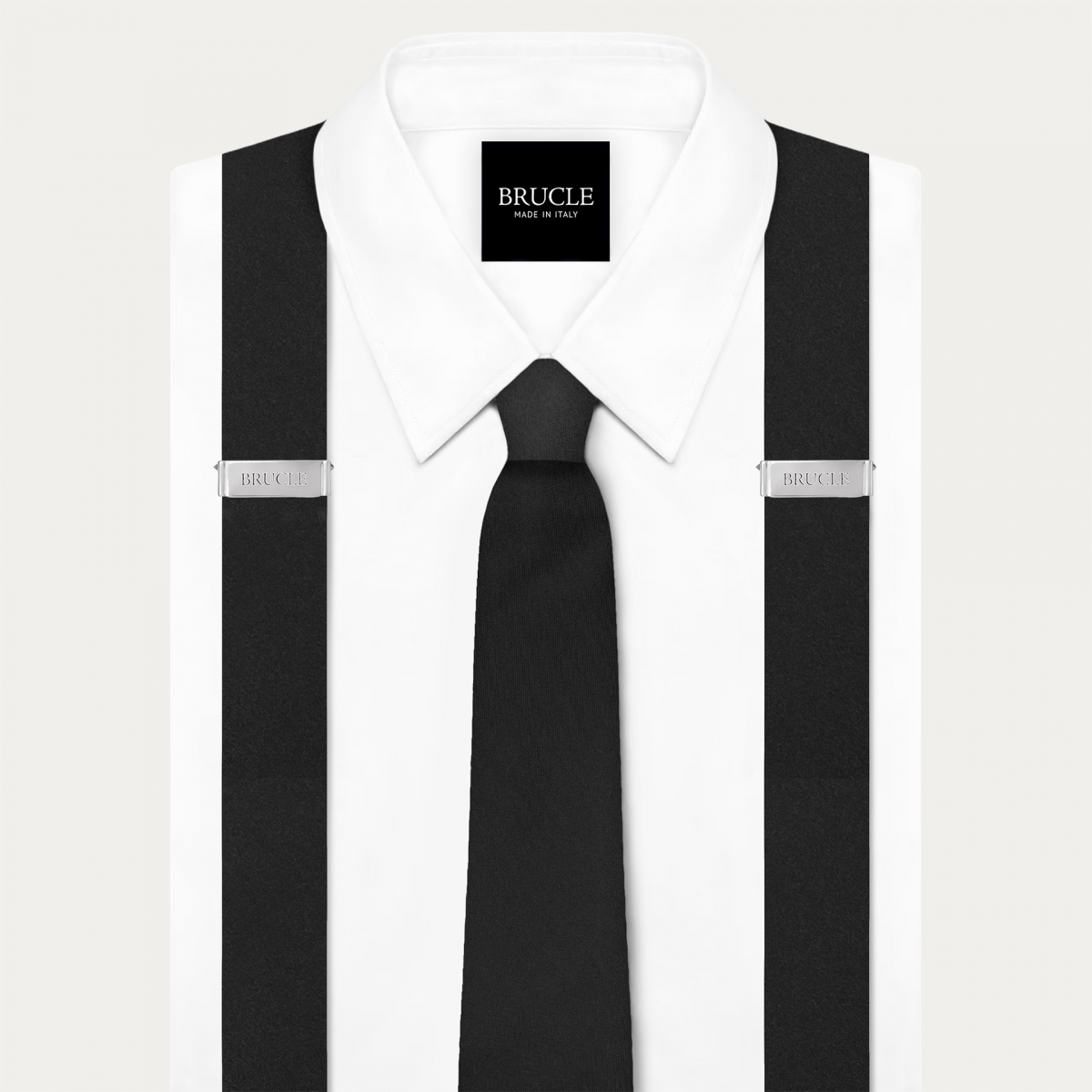 Ensemble Bretelles et Cravate Noires en Satin de Soie