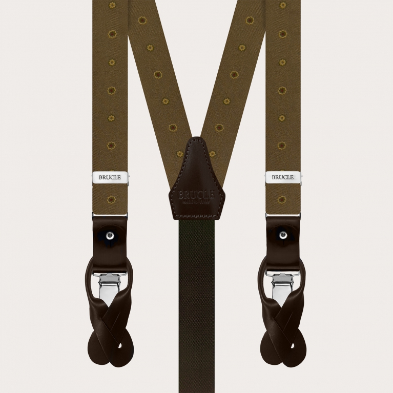 Bretelles Homme Marron en Soie à Fleurs pour Boutons ou Clips