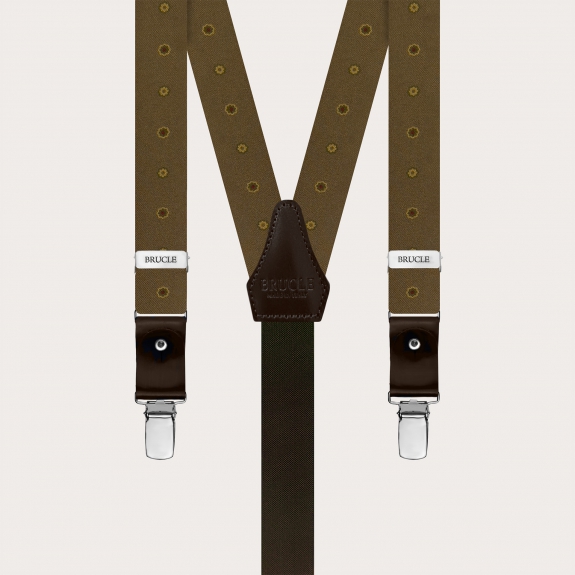Men's Brown Floral Silk Suspenders for Buttons or Clips