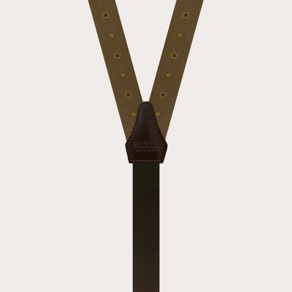 Men's Brown Floral Silk Suspenders for Buttons or Clips