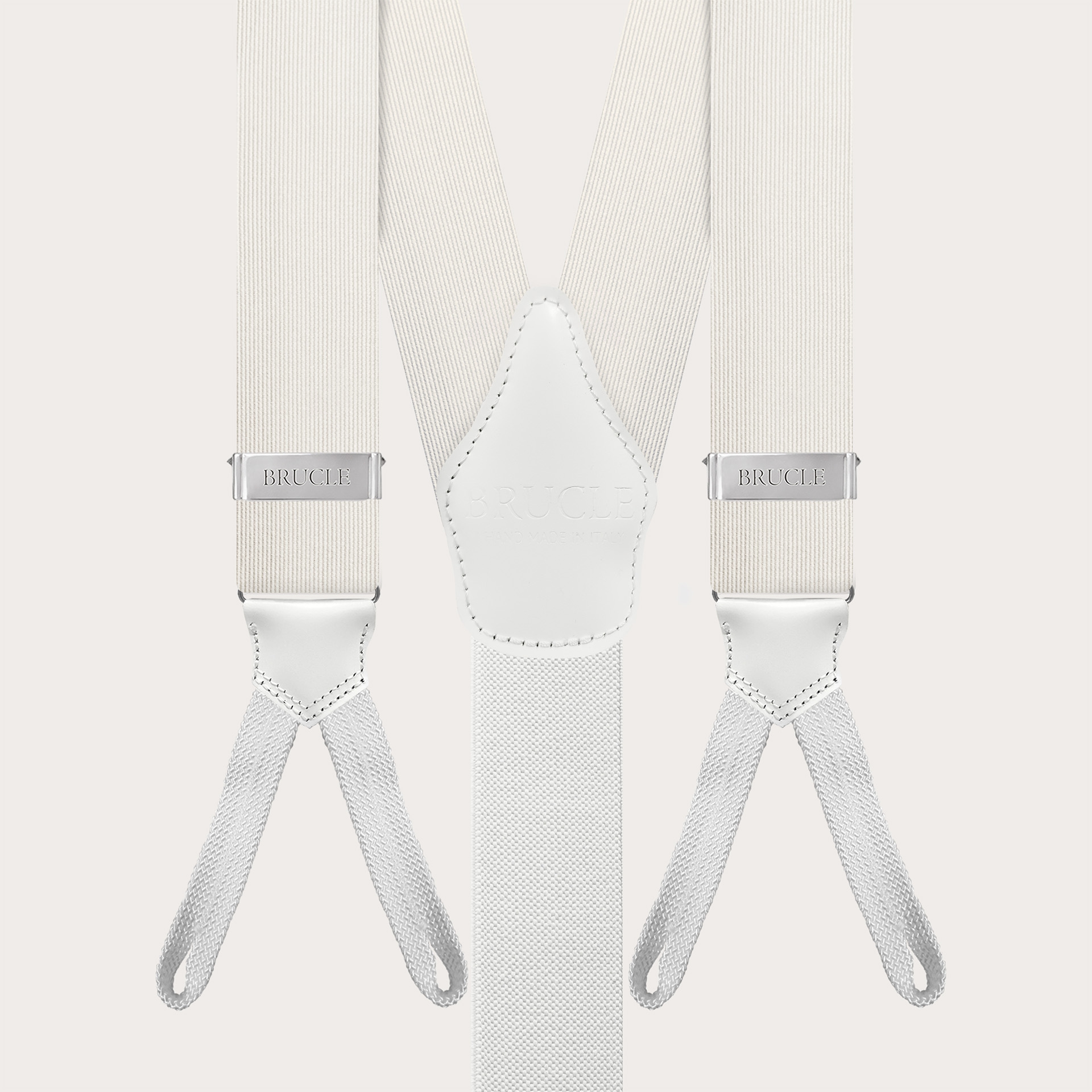 Formal silk suspenders with braid runners, white