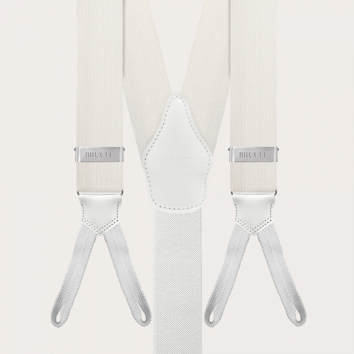 Formal silk suspenders with braid runners, white