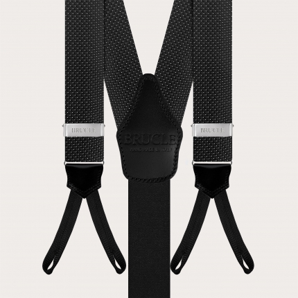 Black pin dot suspenders and bow tie set for buttons