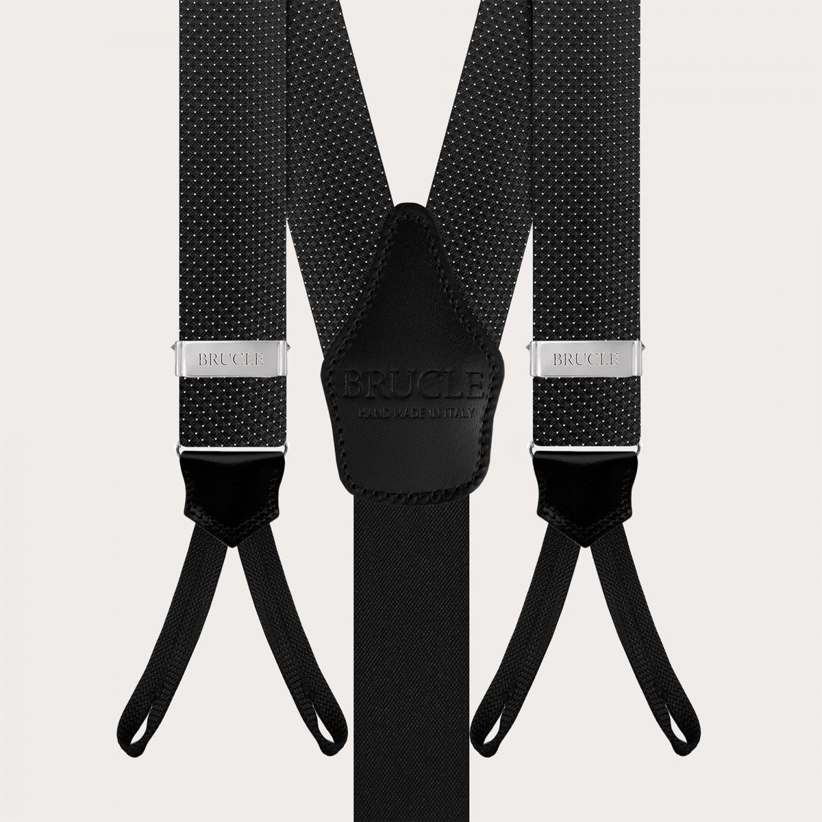 Conjunto de tirantes negros con puntos y pajarita para botones