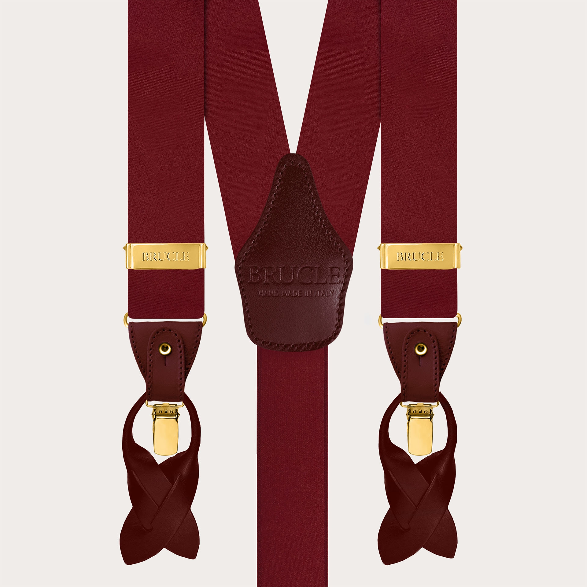 Men's Bordeaux Silk Suspenders for Buttons or Gold Clips