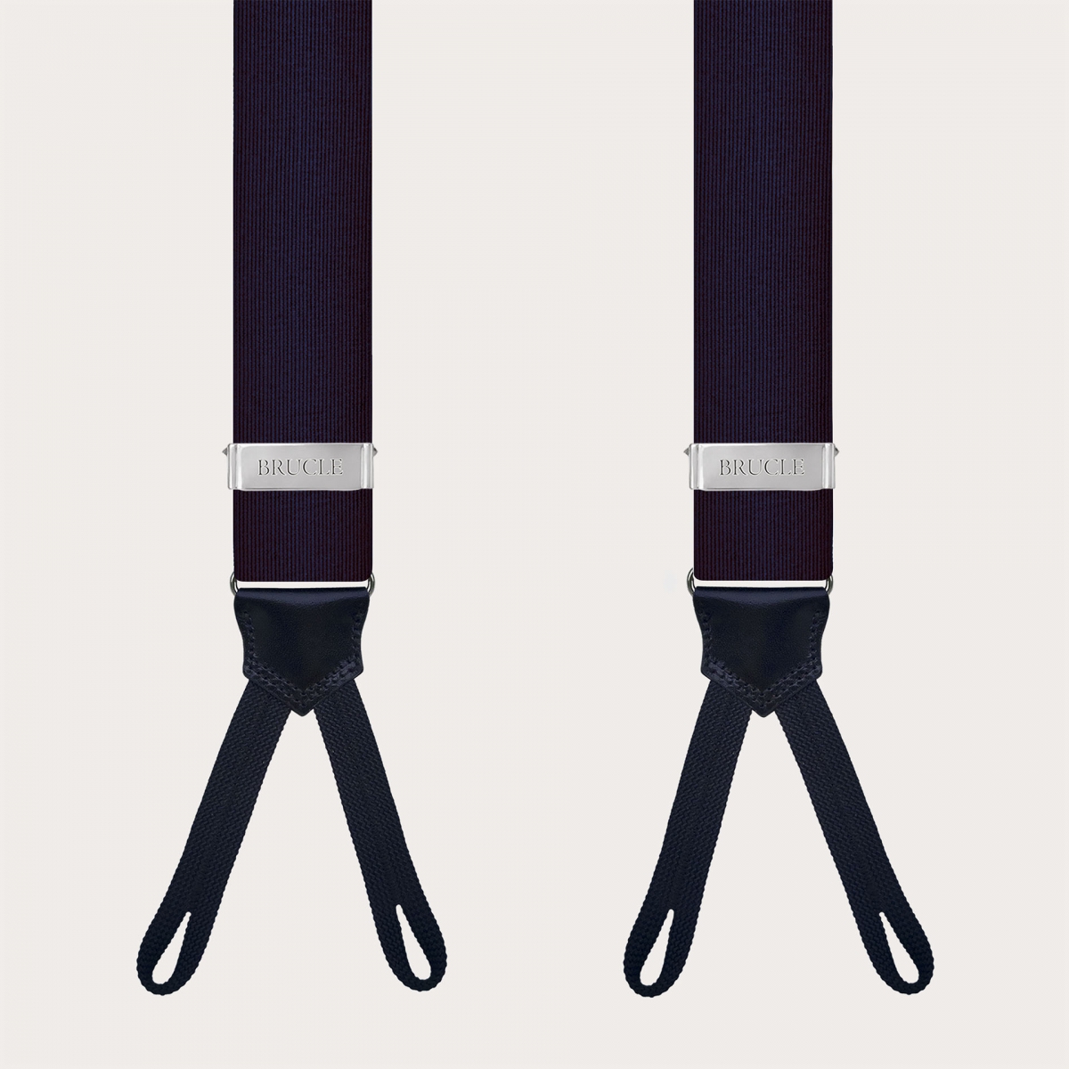 Blue silk suspenders with buttonholes