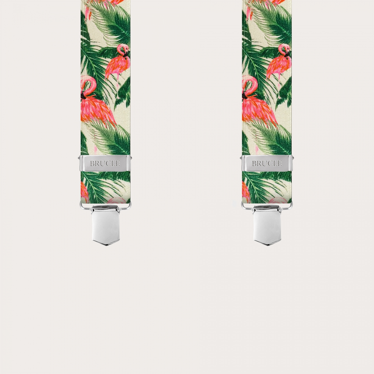 Bretelles élastiques effet satiné, motif flamant rose