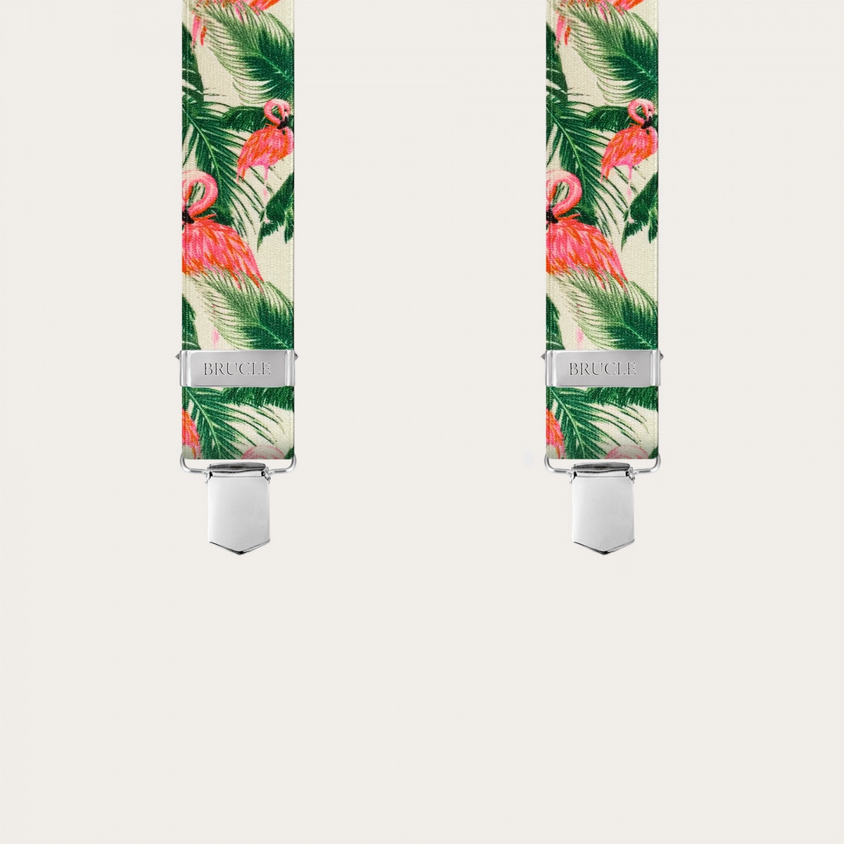 Elastische Hosenträger mit Satineffekt, Flamingomuster