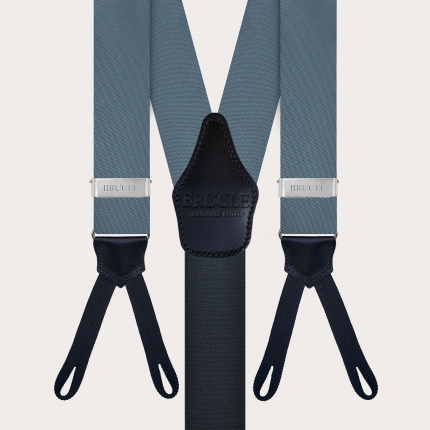 Elegant silk button suspenders in powder blue