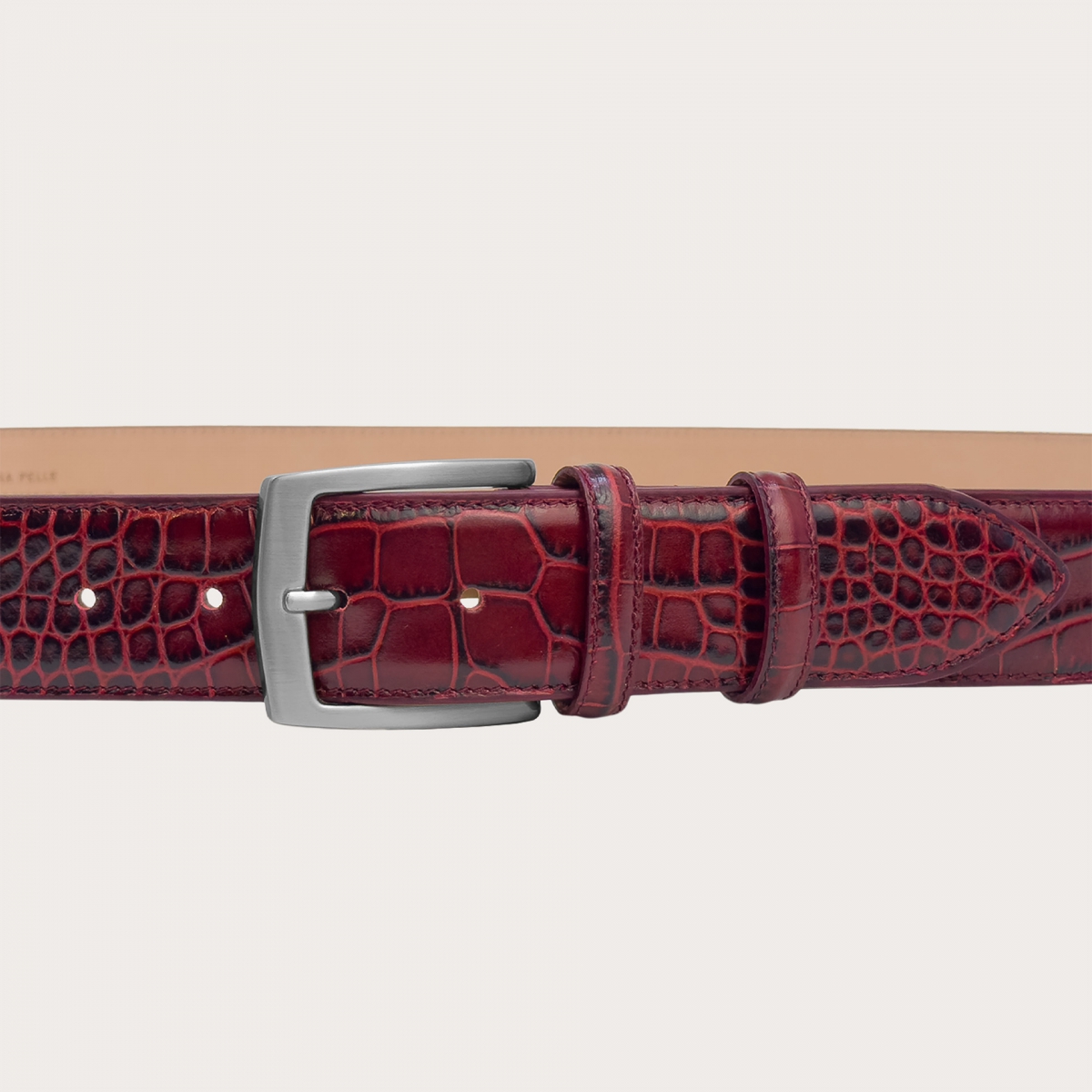 Bordeaux high belt with crocodile print | BRUCLE Luxury belts