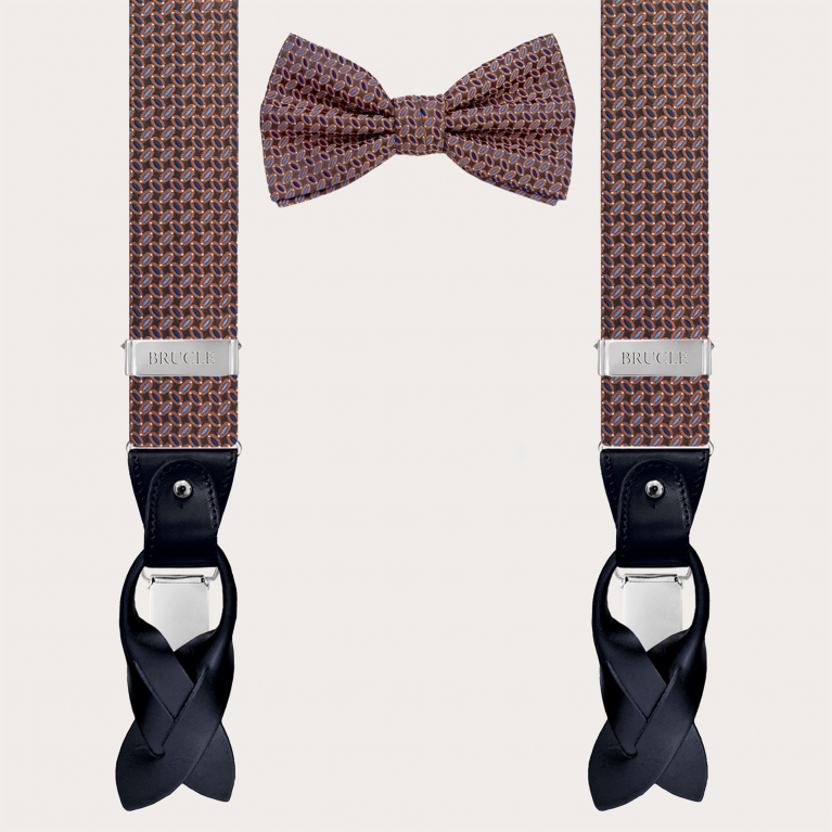 Ensemble coordonné de bretelles et nœud papillon à micro motif multicolore