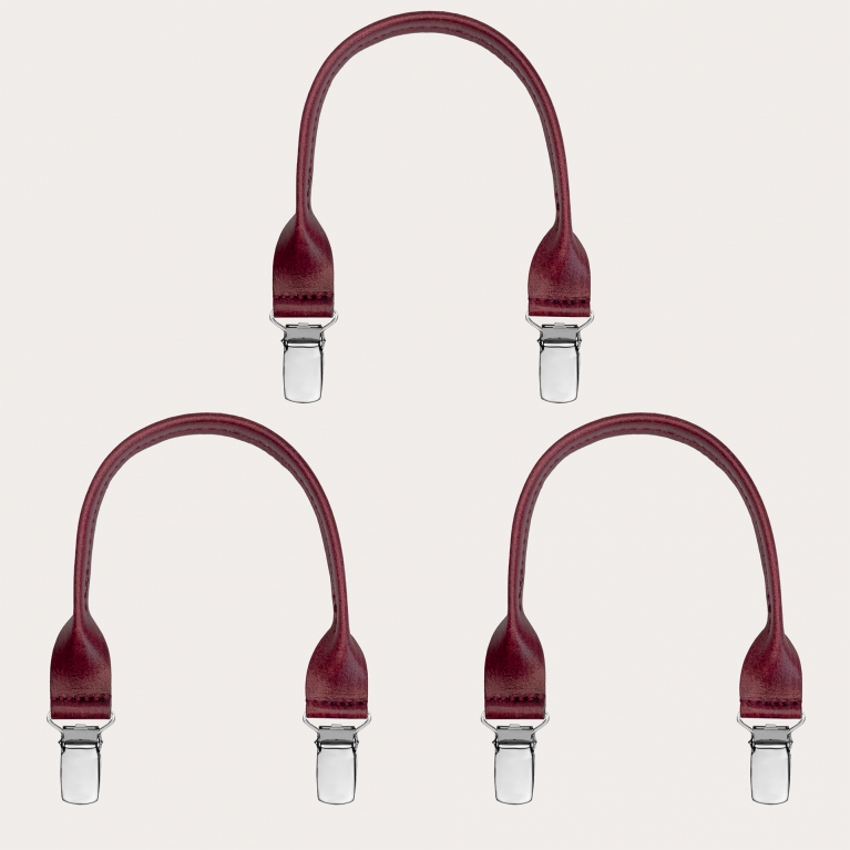 Set of 3 hand-colored leather moustaches in bordeaux