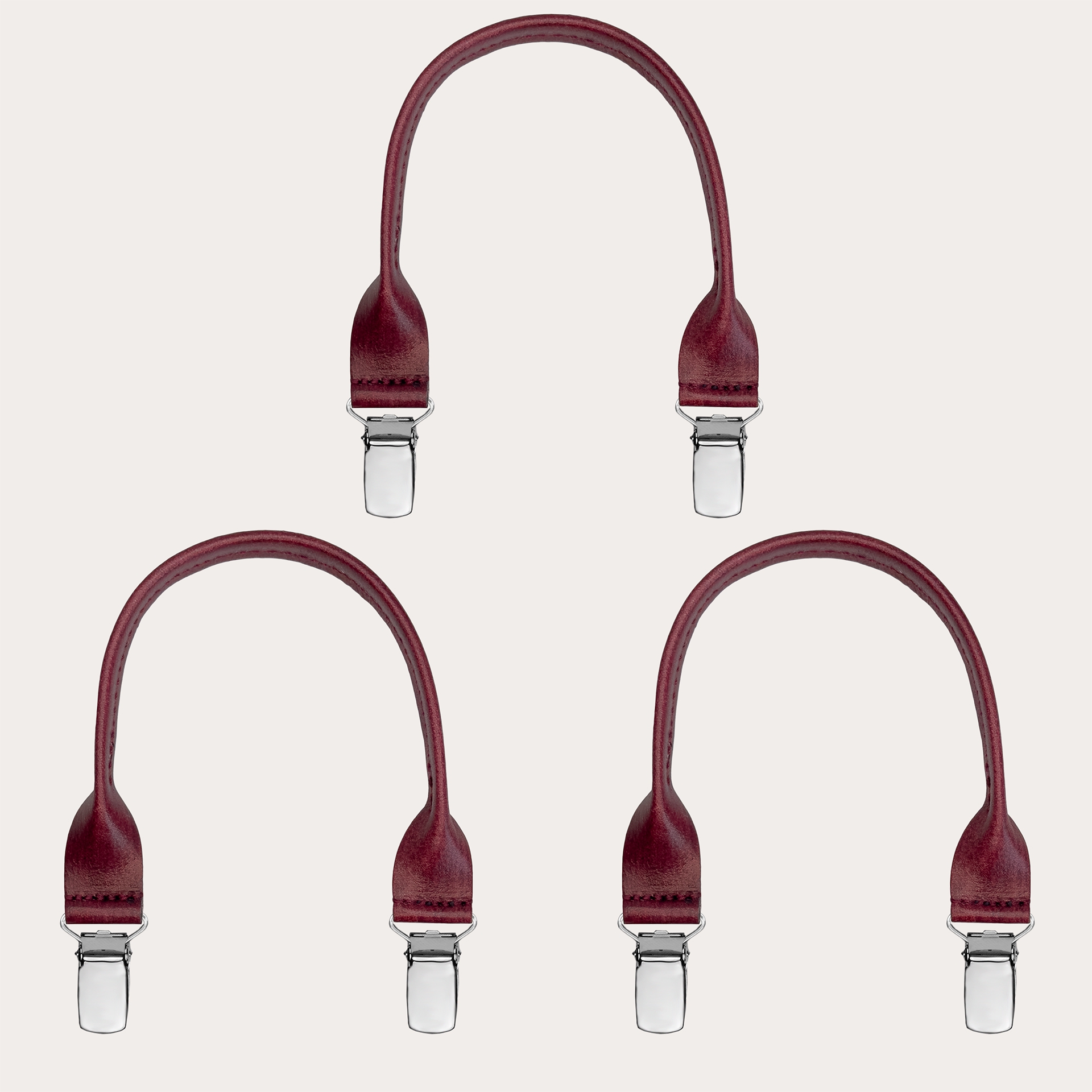 Lot de 3 moustaches en cuir teint à la main couleur bordeaux