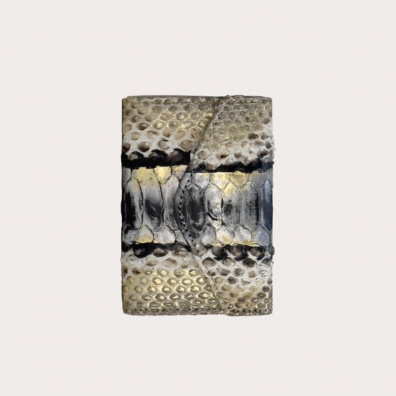 Mini compact wallet in gold and black python