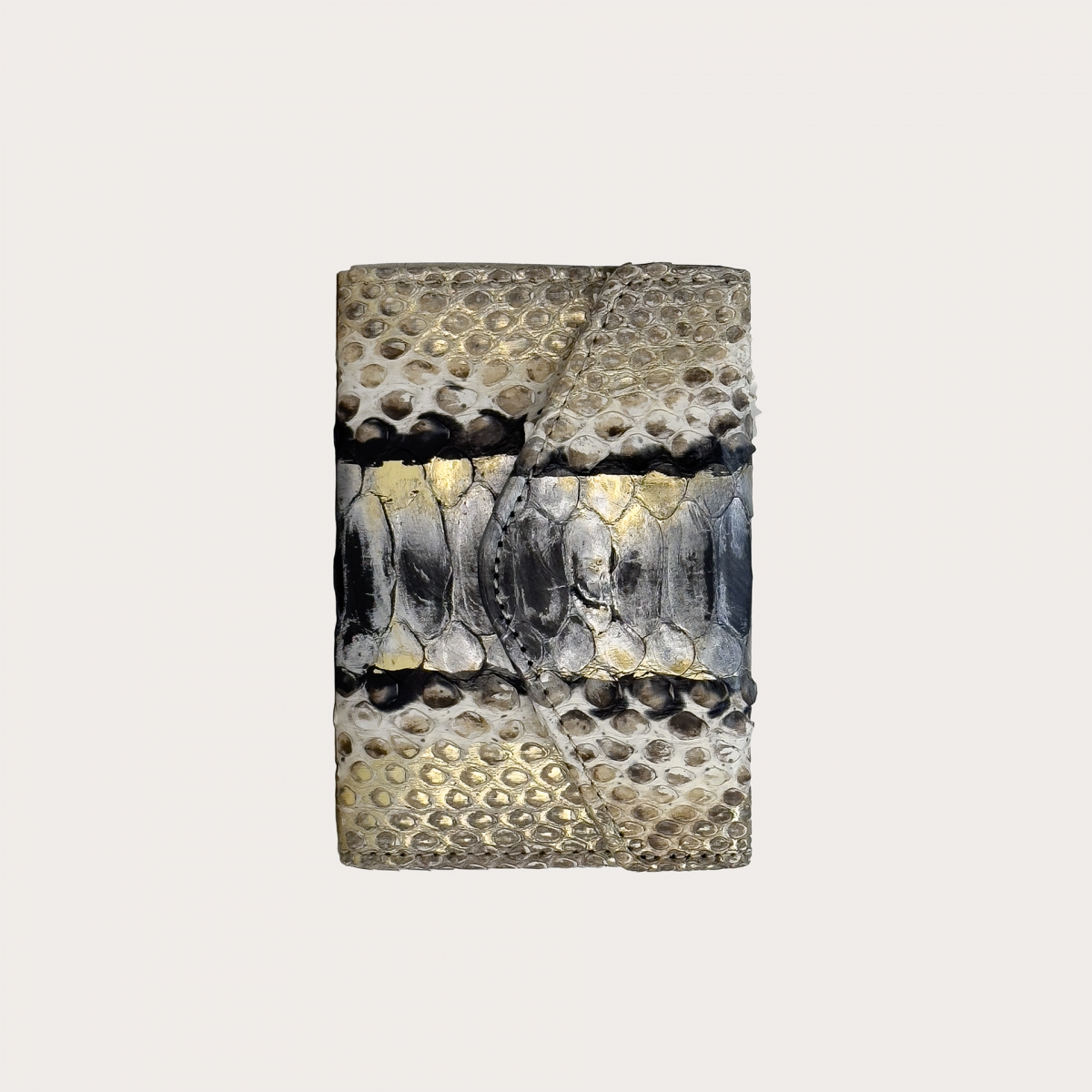 Mini portefeuille compact en python or et noir