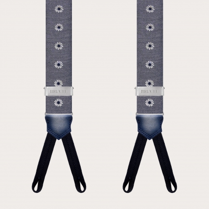 Bretelles homme grises à fleurs avec boutonnières