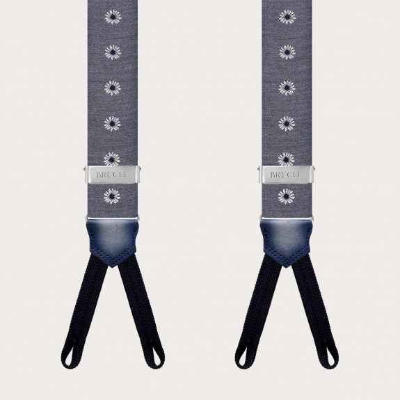 Grey floral men's suspenders with buttonholes