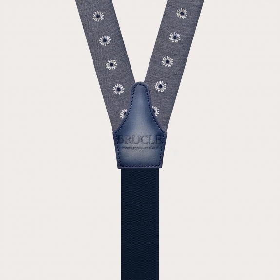 Grey floral men's suspenders with buttonholes