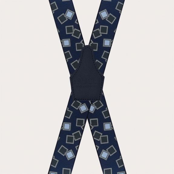 Tirantes en forma de X con diseño azul y celeste y 4 clips