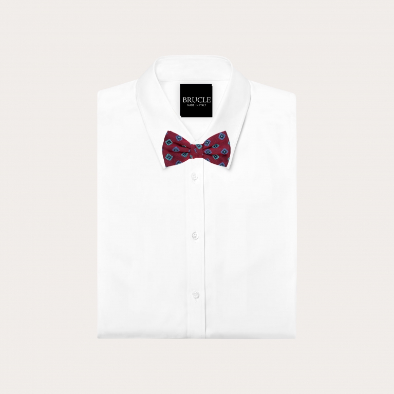 Papillon annodato in seta bordeaux con fiori