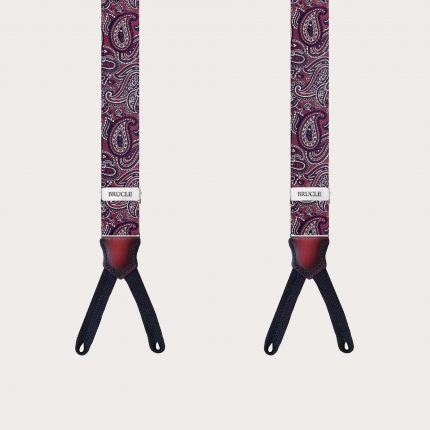 Bretelle strette in seta paisley bordeaux per bottoni