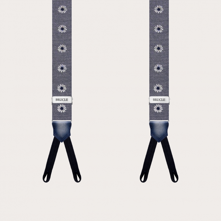 Bretelles étroites grises à fleurs pour boutons avec boutonnières