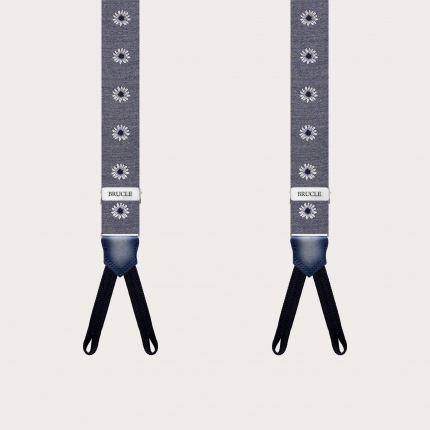 Narrow grey floral suspenders for buttons with buttonholes