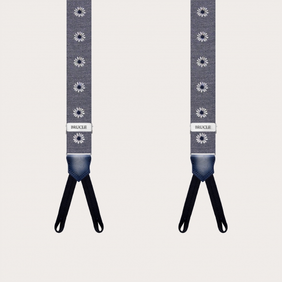 Narrow grey floral suspenders for buttons with buttonholes