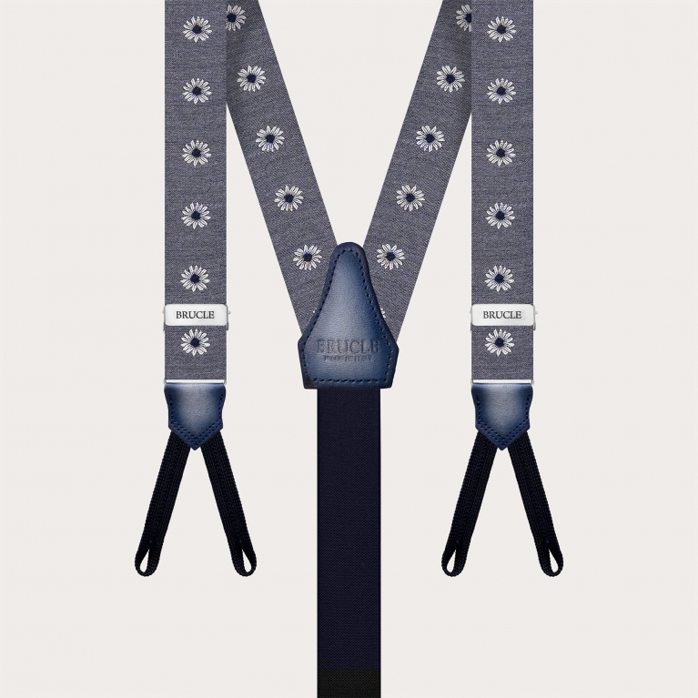 Bretelles étroites grises à fleurs pour boutons avec boutonnières