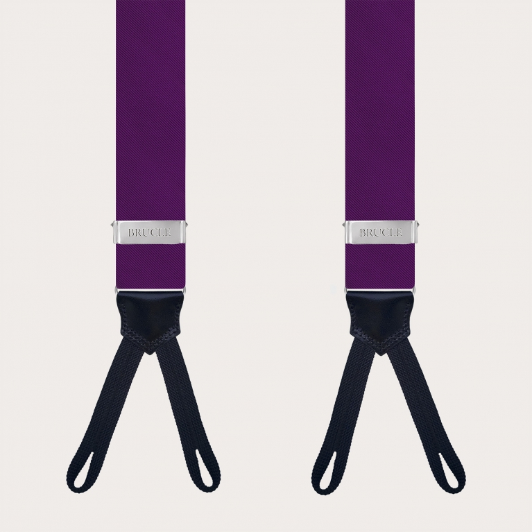 Bretelles violettes en soie avec boutonnières pour boutons