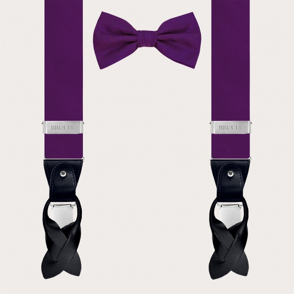 Tirantes y pajarita coordinados en seda jacquard violeta