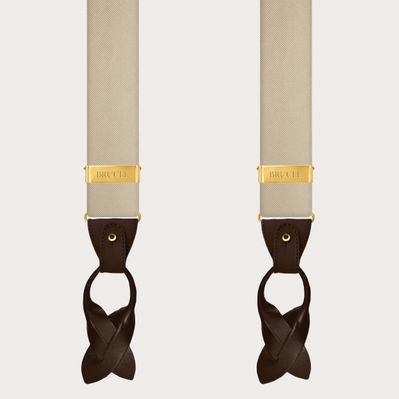 Bretelle uomo in seta color champagne con parti metalliche oro