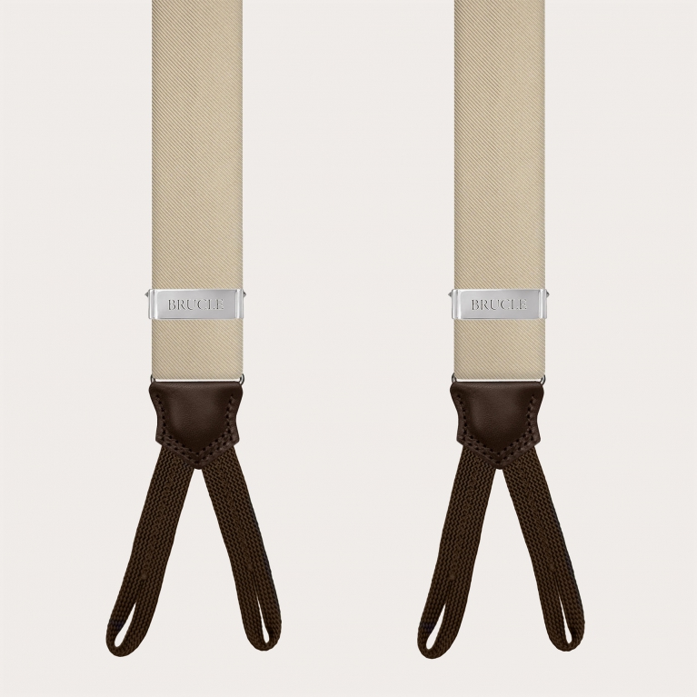 Men's silk braces with buttonholes in champagne color
